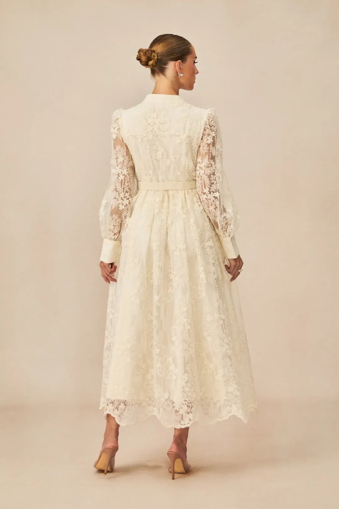 Madeline — V-Neck Lace Embroidered Midi Dress