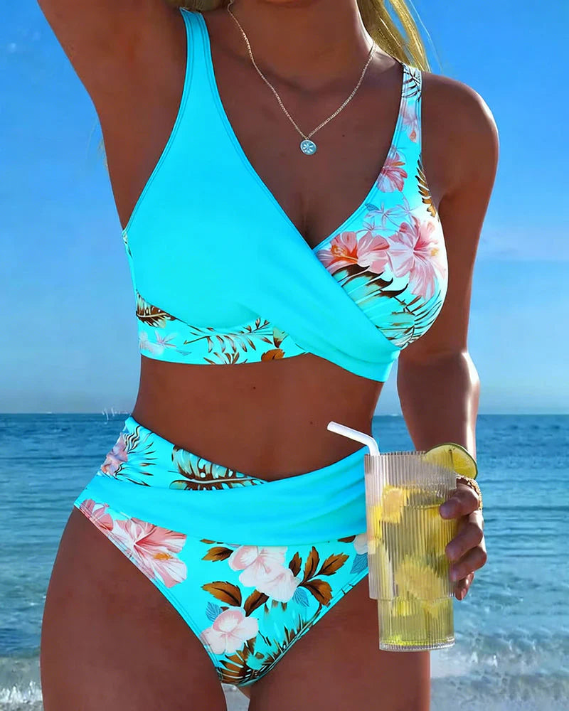 Florèa — Contrast Floral Split Bikini Set