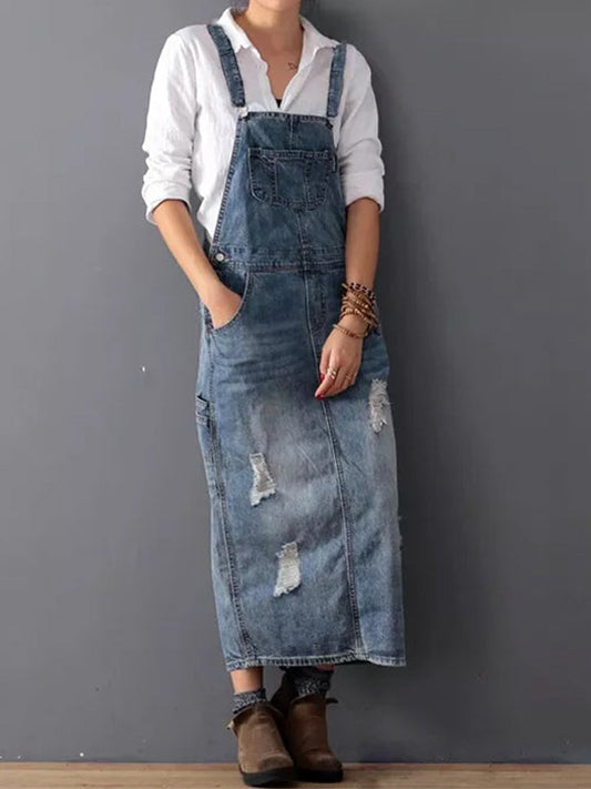Lorena - Distressed Denim Dress with Back Slit