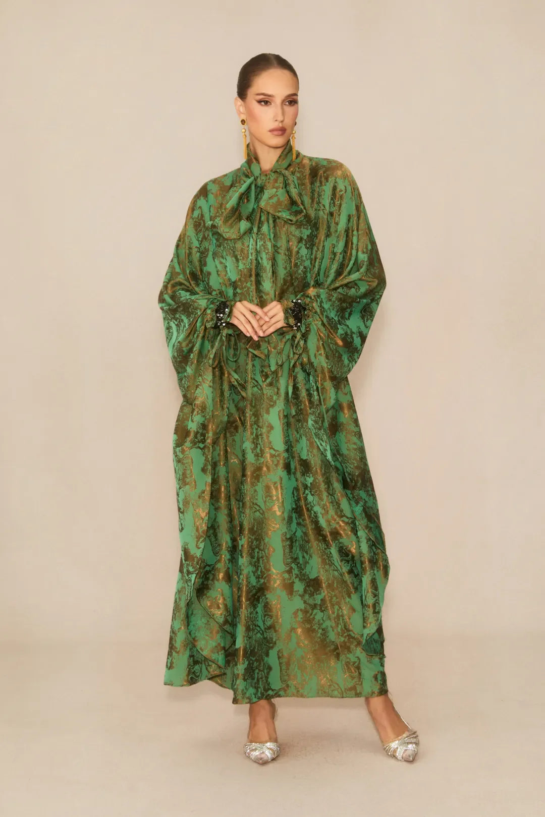 Veldra  —  Forest Green Floral Maxi Dress