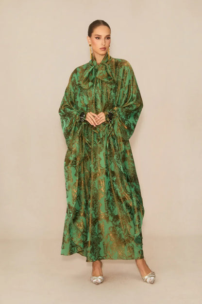 Veldra  —  Forest Green Floral Maxi Dress