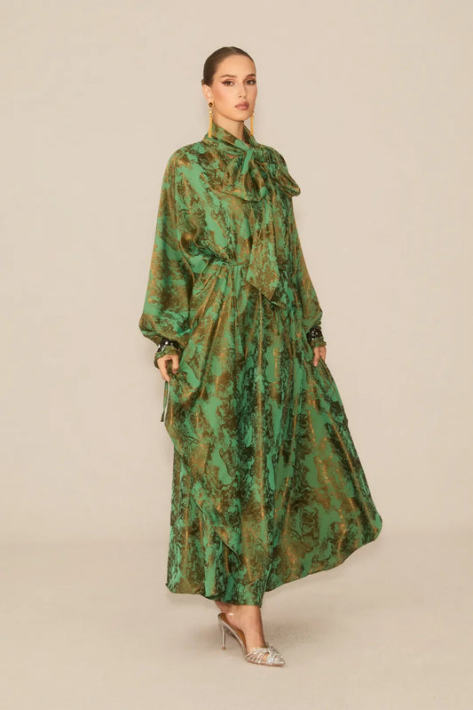Veldra  —  Forest Green Floral Maxi Dress