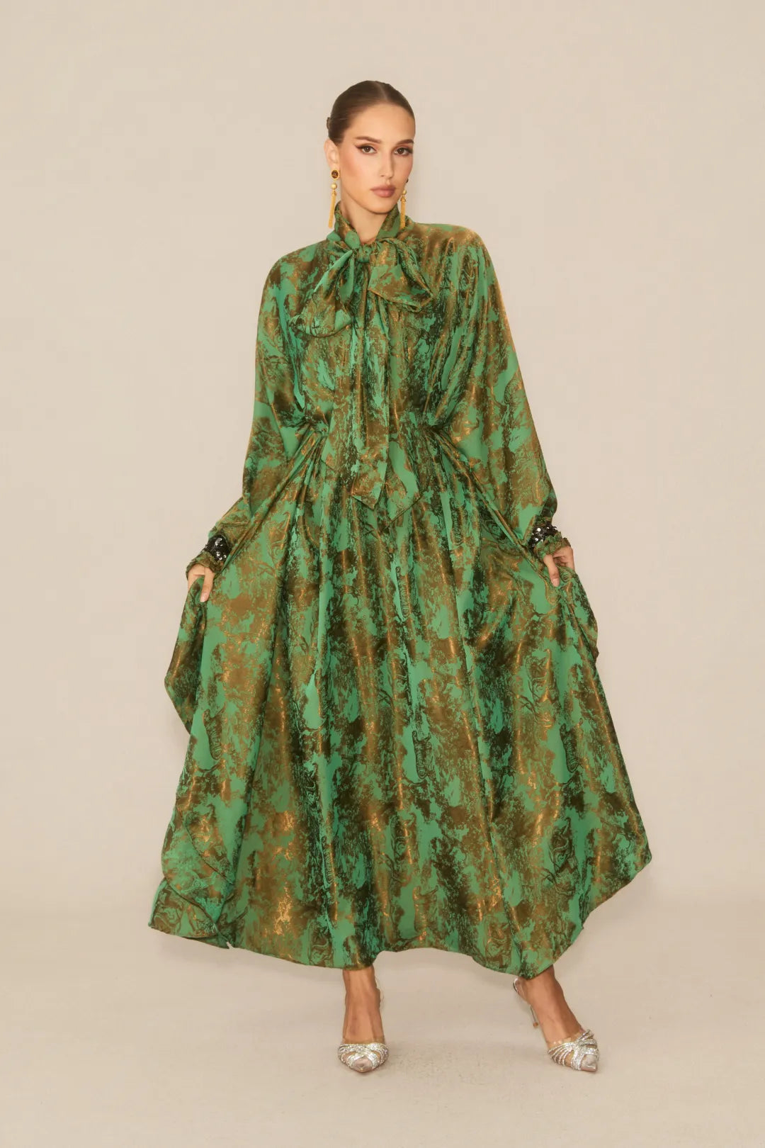 Veldra  —  Forest Green Floral Maxi Dress
