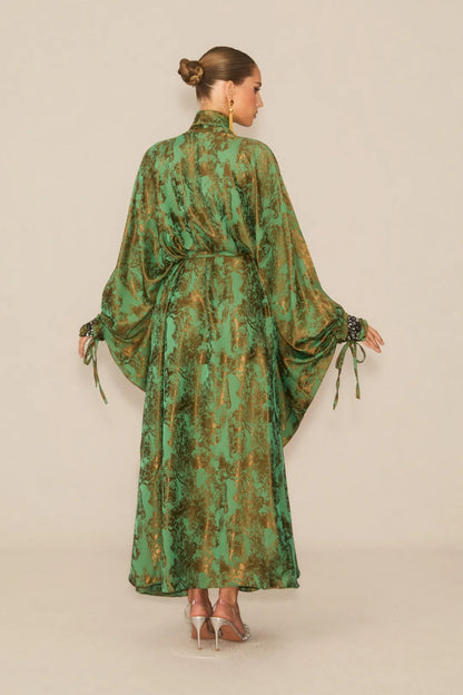 Veldra  —  Forest Green Floral Maxi Dress