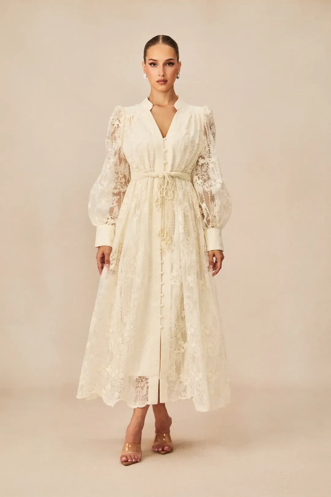 Madeline —  V-Neck Lace Embroidered Midi Dress