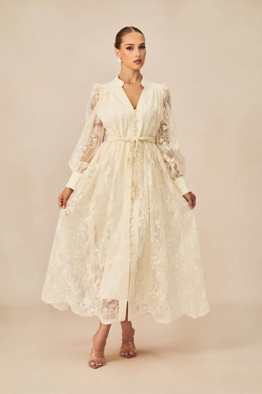 Madeline —  V-Neck Lace Embroidered Midi Dress