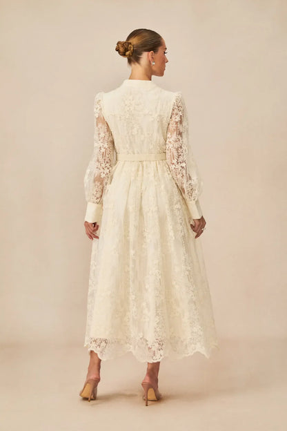 Madeline —  V-Neck Lace Embroidered Midi Dress
