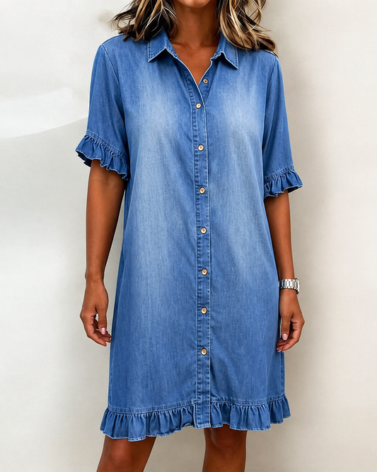Comfortable Denim Dress with Flattering Ruching