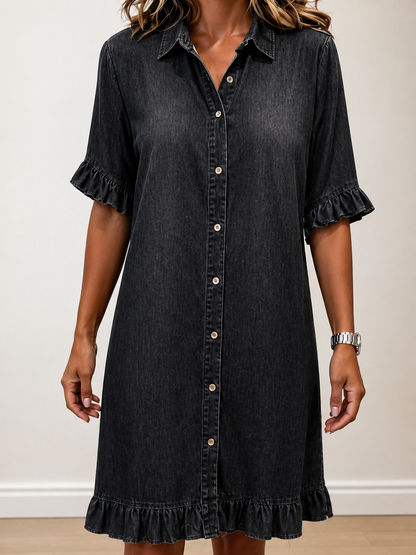 Comfortable Denim Dress with Flattering Ruching