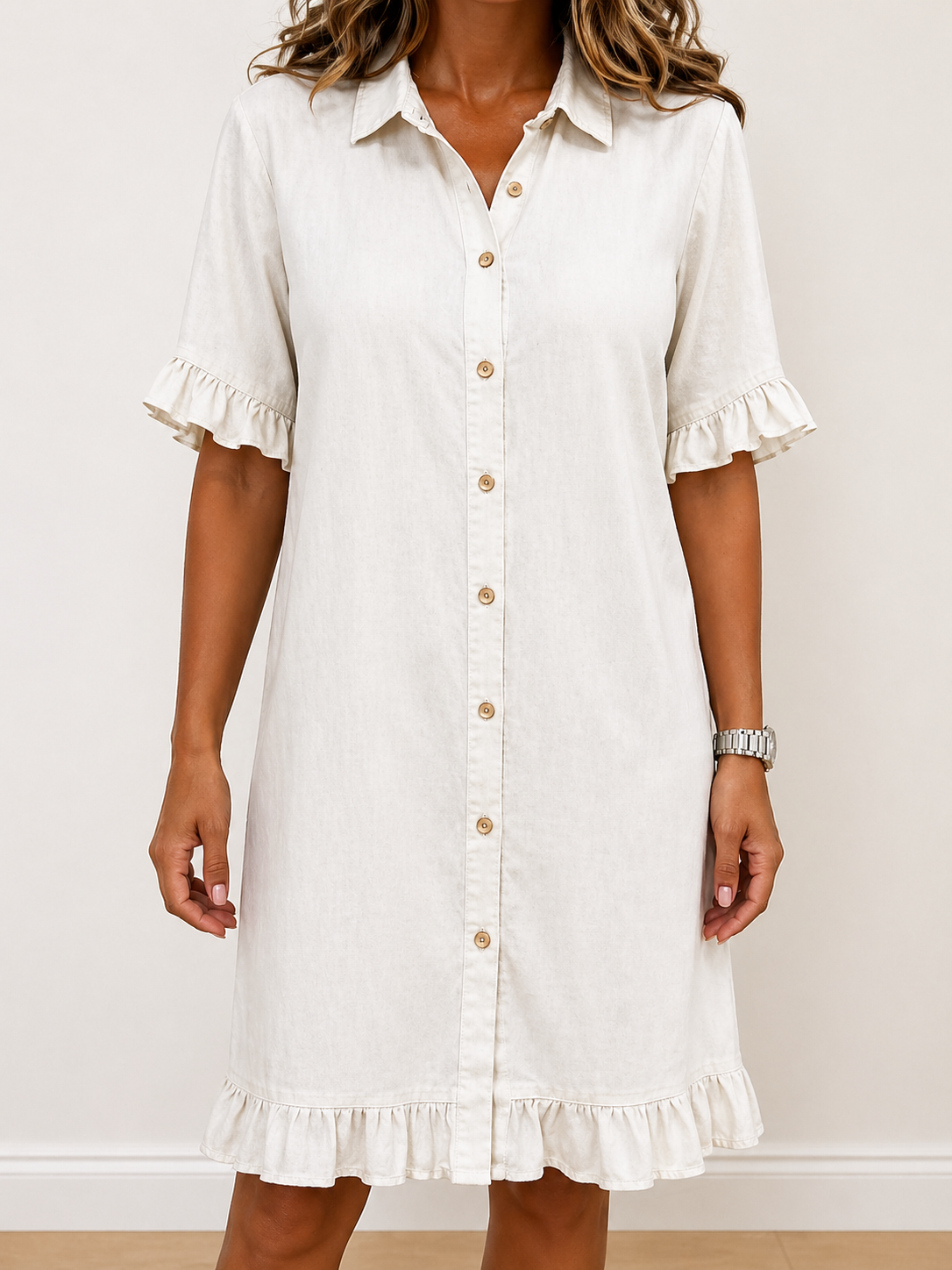 Comfortable Denim Dress with Flattering Ruching