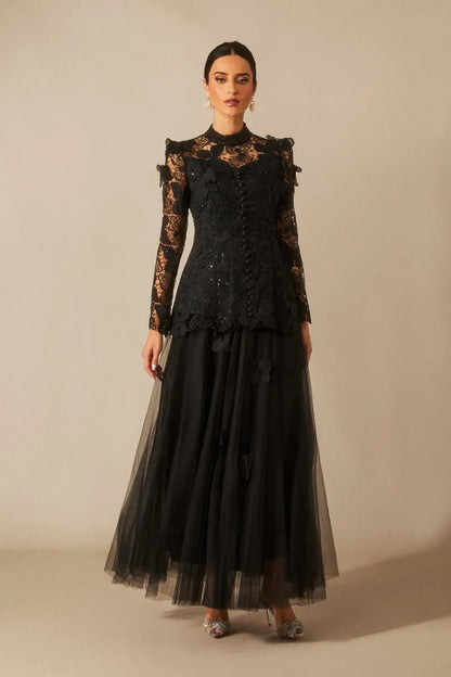 Elizabeth - Butterfly Embroidered Lace Formal Maxi Dress