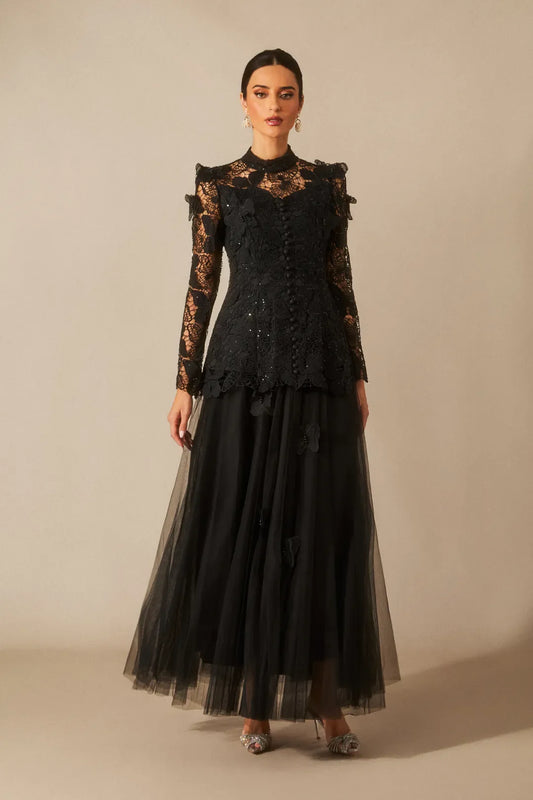 Elizabeth - Butterfly Embroidered Lace Formal Maxi Dress
