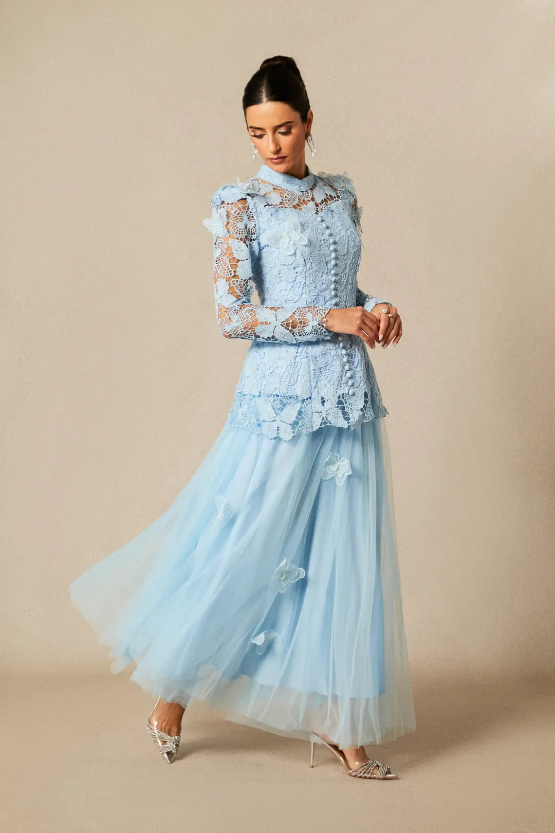 Elizabeth - Butterfly Embroidered Lace Formal Maxi Dress