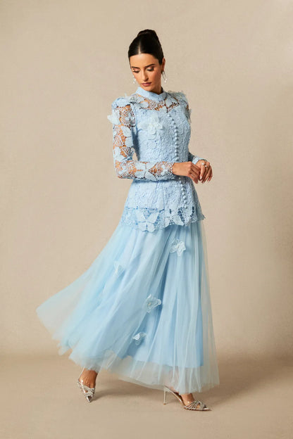 Elizabeth - Butterfly Embroidered Lace Formal Maxi Dress
