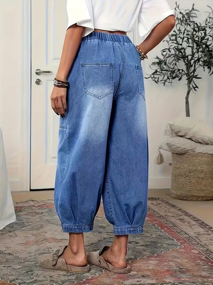 Denara — Elastic-Waist Loose-Fit Cropped Jeans