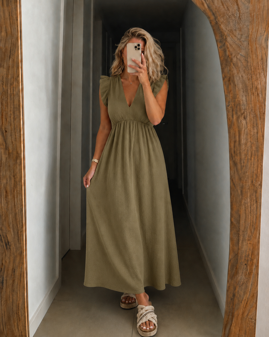 Abigail — Ruffle-Shoulder Maxi Dress