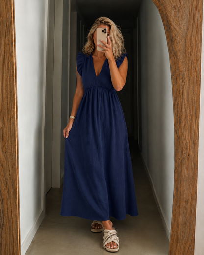 Abigail — Ruffle-Shoulder Maxi Dress