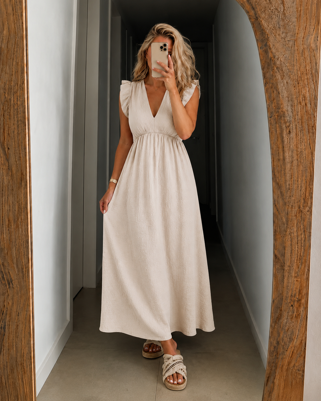 Abigail — Ruffle-Shoulder Maxi Dress