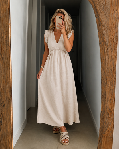 Abigail — Ruffle-Shoulder Maxi Dress