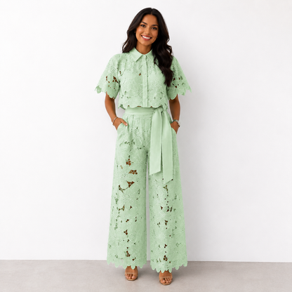 Isabela — Lace-Embroidered Blouse & Pants Set