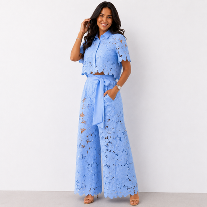 Isabela — Lace-Embroidered Blouse & Pants Set