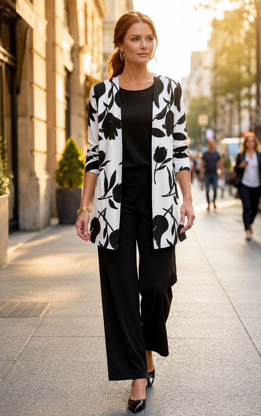 Cassiane — Three-Piece Cardigan, Tank & Wide-Leg Set