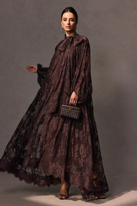Éclore — Sheer Floral Lace Long-Sleeve Dress