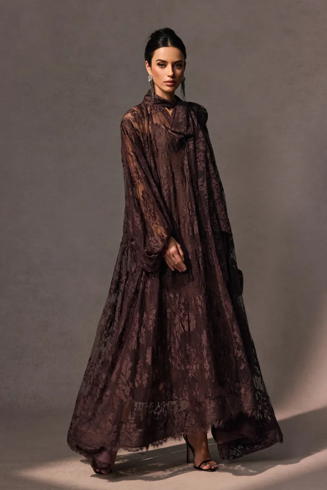 Éclore — Sheer Floral Lace Long-Sleeve Dress