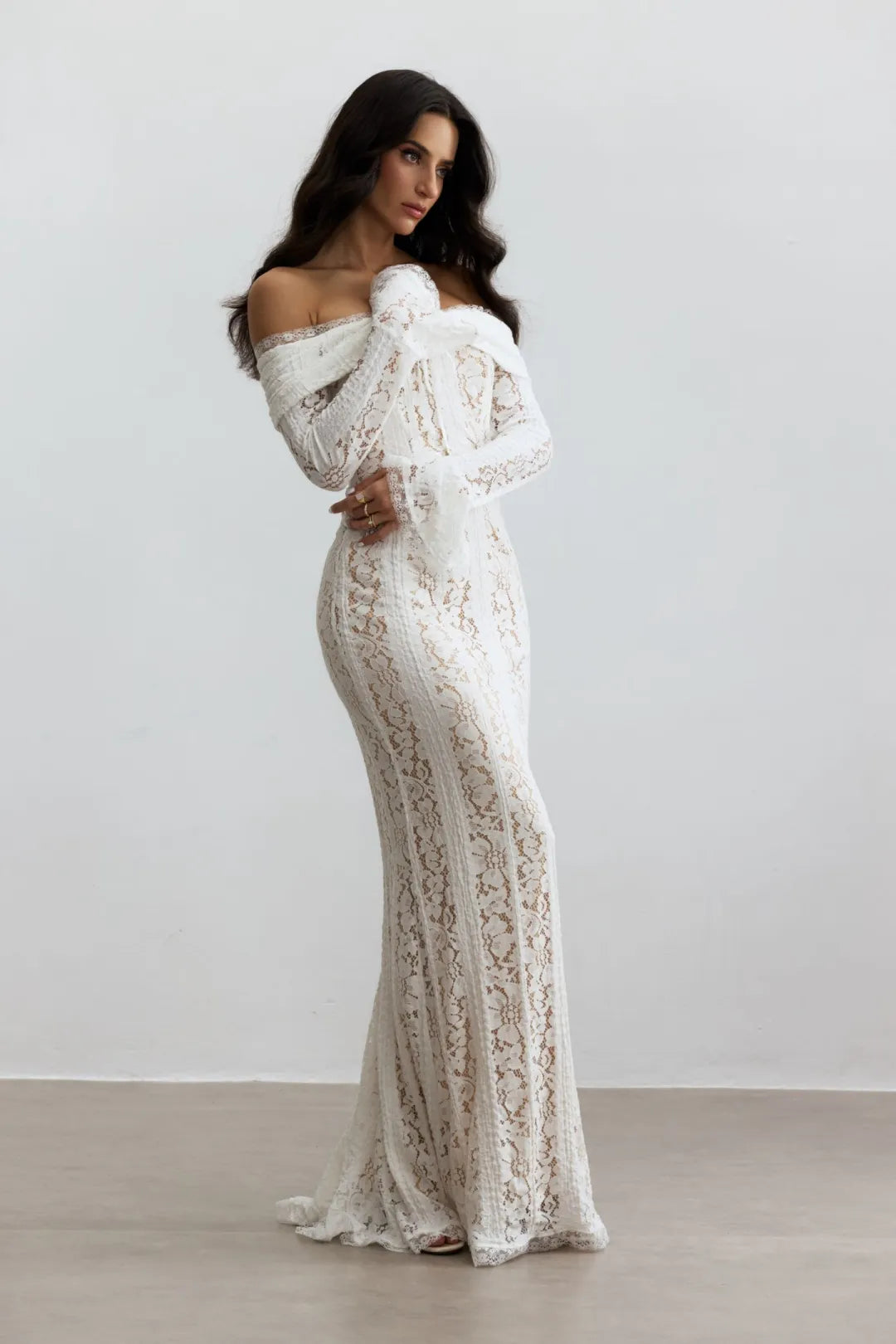 Emily —  Off-Shoulder Lace Fishtail Maxi Dress