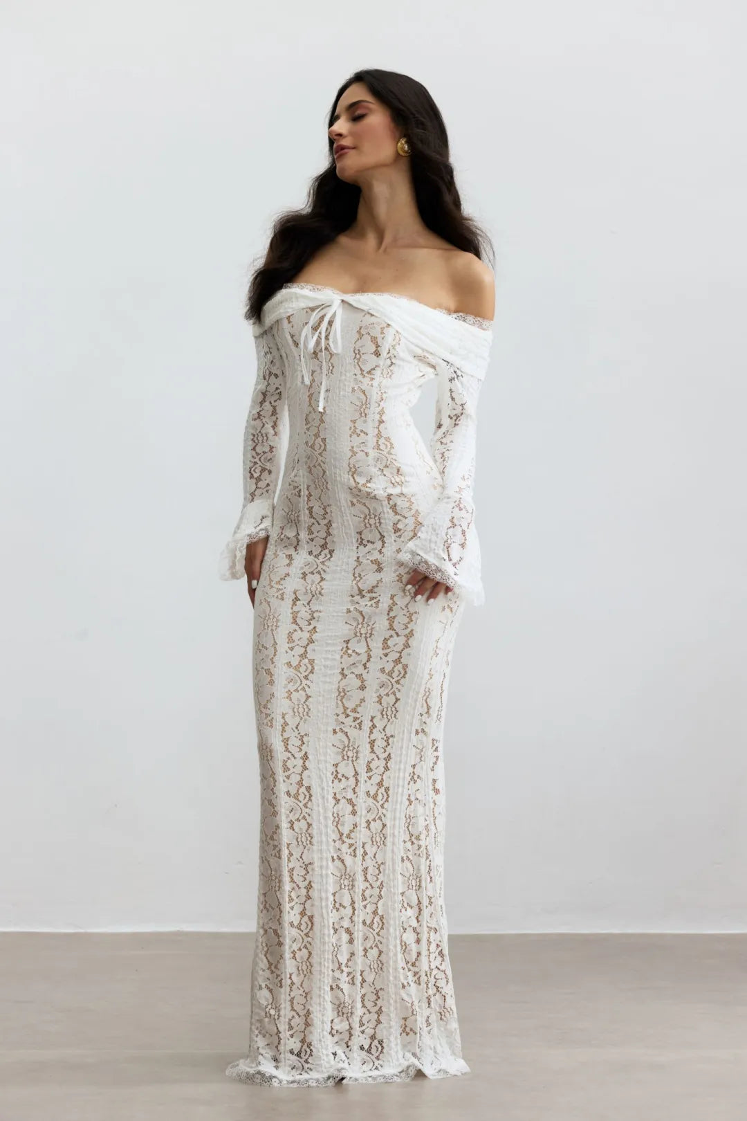 Emily —  Off-Shoulder Lace Fishtail Maxi Dress