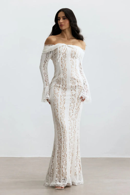 Emily —  Off-Shoulder Lace Fishtail Maxi Dress