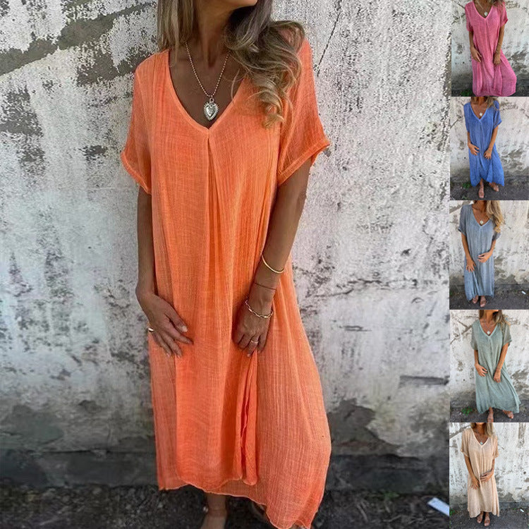 V-neck - Comfortable Midi Dress