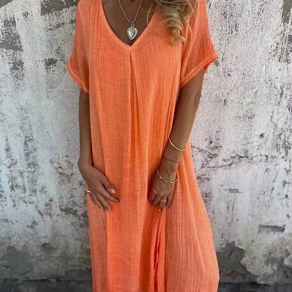 V-neck - Comfortable Midi Dress