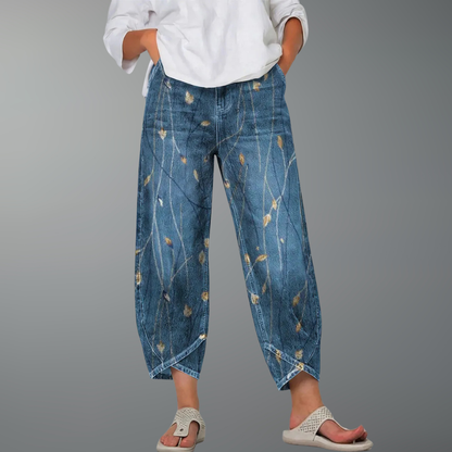 Delvène - Heart-Print Denim Ankle Trousers