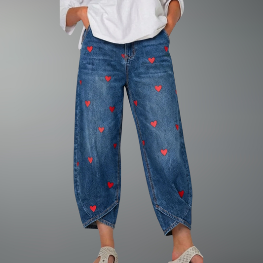 Delvène - Heart-Print Denim Ankle Trousers