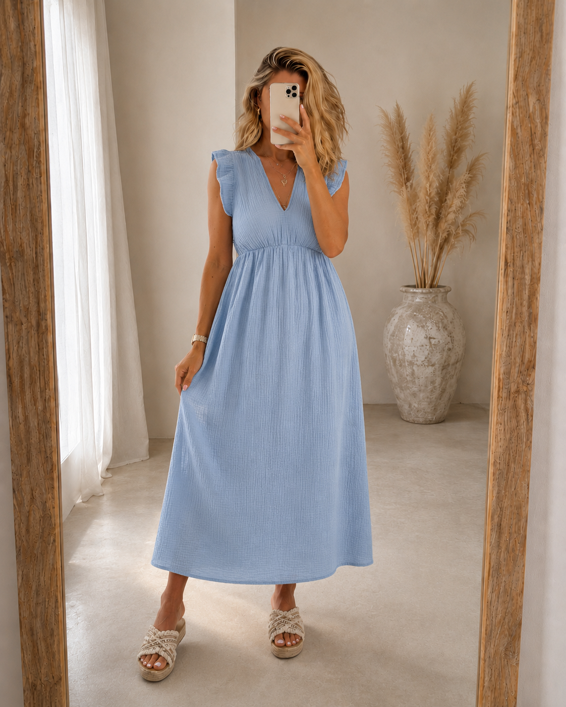 Abigail — Ruffle-Shoulder Maxi Dress