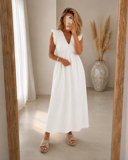 Abigail — Ruffle-Shoulder Maxi Dress