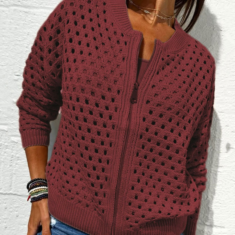 Solmaire — Hollow-Knit Zip-Up Cardigan