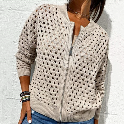 Solmaire — Hollow-Knit Zip-Up Cardigan