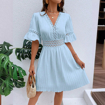 Thessaly — Lace-Trim Pleated Summer Dress