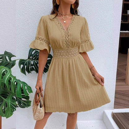 Thessaly — Lace-Trim Pleated Summer Dress