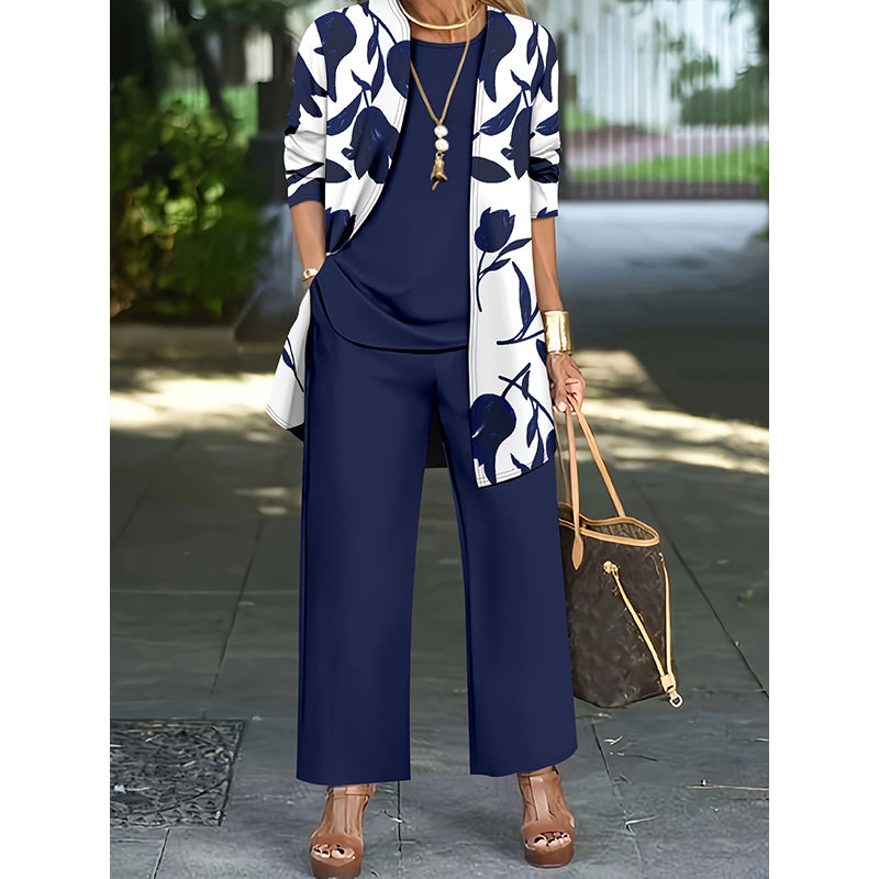 Cassiane — Three-Piece Cardigan, Tank & Wide-Leg Set