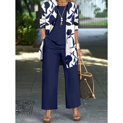 Cassiane — Three-Piece Cardigan, Tank & Wide-Leg Set